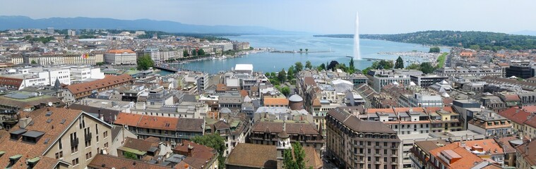 Naklejka na ściany i meble Aerial panorama of beautiful Geneva, Switzerland.