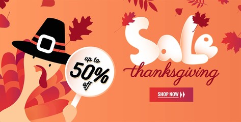 Thanksgiving day sale banner. Autumn background. Vector illustration