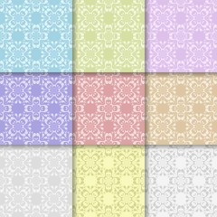 Wallpaper multi colored set of seamless patterns with floral ornaments
