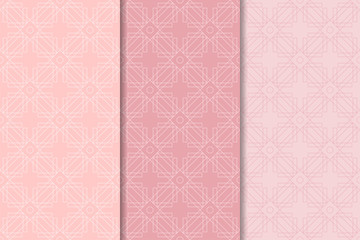 Geometric backgrounds. Pale pink vertical seamless wallpapers. Colored set