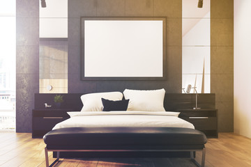 Gray loft bedroom, poster toned