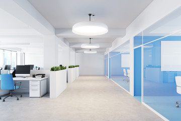Blue open space office interior