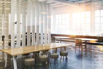 Loft cafe interior corner, planks, double