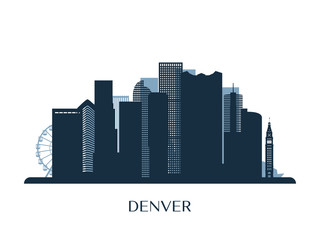 Naklejka premium Denver skyline, monochrome silhouette. Vector illustration.