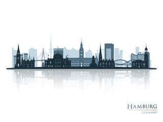 Hamburg skyline silhouette with reflection. Vector illustration. - obrazy, fototapety, plakaty