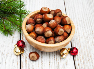 Bowl with hazelnuts