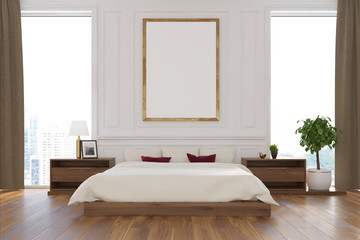 White loft bedroom, poster