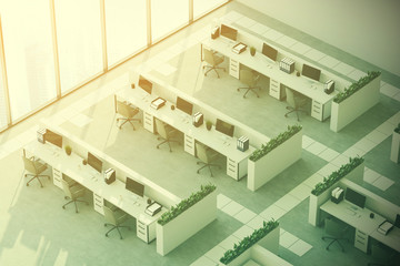 Gray floor office, top view, toned