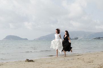 Woman running on wind