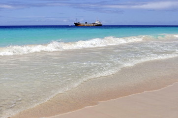 Fototapeta na wymiar Ship on the Horizon near Barbados