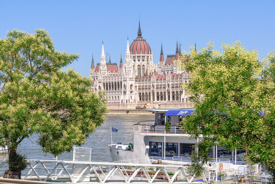Hungarian Parliament Building photographed from the Sztehlo G&aacute;bor Quay (rakpart) - Budapest, Hungary
