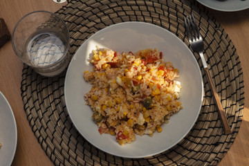 Rice salad ready to eat.