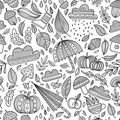 Vector autumn seamless pattern colorless