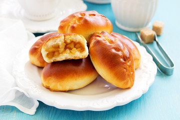 Fresh small patties with apple stuffing.