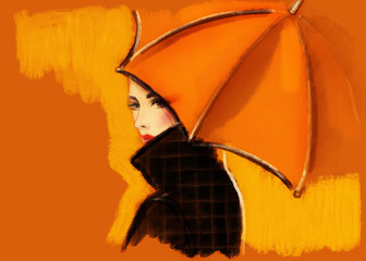 woman with umbrella. fashion illustration