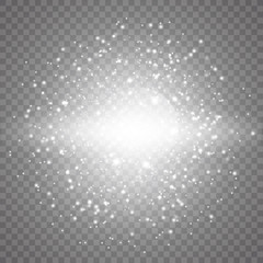 White glowing light burst explosion with transparent. Vector illustration for cool effect decoration with ray sparkles. Bright star. Transparent shine gradient glitter, bright flare. Glare texture.