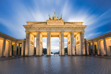 Poster Dramatic sky with Brandenburg gate in Berlin city, Germany © orpheus26