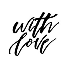 Fototapeta premium Merry Christmas card with calligraphy With Love. Template for Greetings, Congratulations, Housewarming posters, Invitations, Photo overlays. Vector illustration