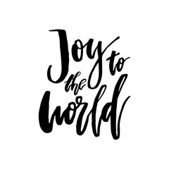 Fototapeta premium Merry Christmas card with calligraphy Joy to the World. Template for Greetings, Congratulations, Housewarming posters, Invitations, Photo overlays. Vector illustration