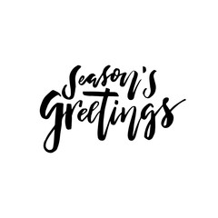 Merry Christmas card with calligraphy Seasons Greetings. Template for Congratulations, Housewarming posters, Invitations, Photo overlays. Vector illustration