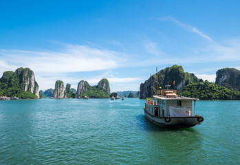Tourist ferry boat in Halong Bay, the  Unesco world heritage site in Vietnem.