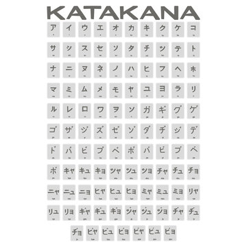 Set of monochrome icons with japanese alphabet katakana for your design