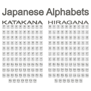 Set of monochrome icons with japanese alphabets hiragana and katakana for your design