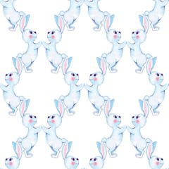 Seamless pattern with cartoon white rabbits 1