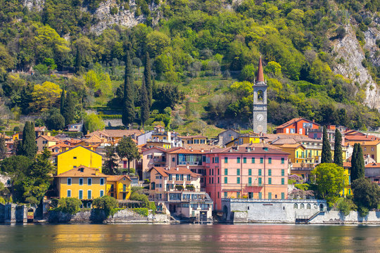 Lake Como with view of Varenna in Lecco, Italy