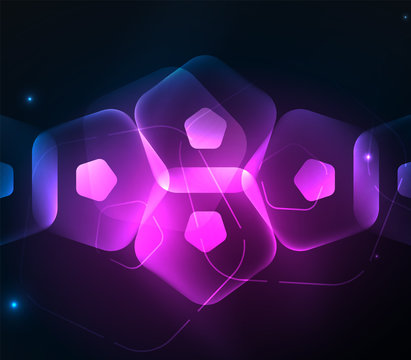Glowing glass transparent pentagans, geometric abstract digital background