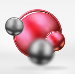 Tech blurred spheres and round circles with glossy and metallic surface