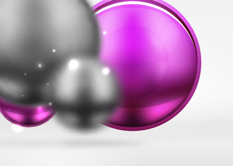 Tech blurred spheres and round circles with glossy and metallic surface