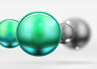 Tech blurred spheres and round circles with glossy and metallic surface