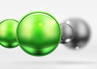 Tech blurred spheres and round circles with glossy and metallic surface