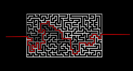 Hand-drawn maze with solution sketch
