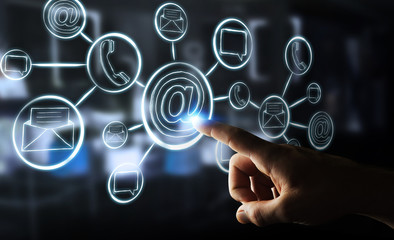 Businesswoman touching hand-drawn graph with contact and connections