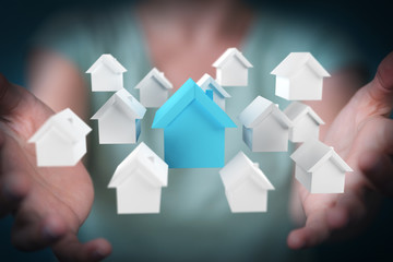 Businesswoman eco house concept 3D rendering