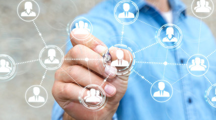 Businessman using social network connection with a pen 3D rendering