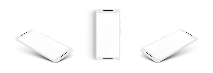 Phone isolated on white background. New version of cell phone x with blank white screen. 