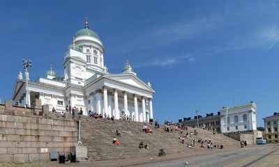 Senate Square and Lutheran Cathedral are landmarks of Helsinki, Finland