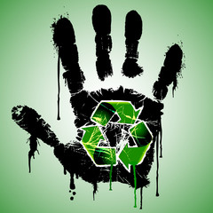  Stop Pollution - Dirty Hand with Recycling Symbol - Ecological Concept