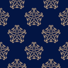 Seamless dark blue pattern with golden wallpaper ornaments