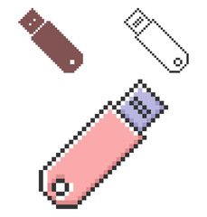 Pixel icon of USB device in three variants. Fully editable