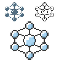 Pixel icon of nanothecnology concept in three variants. Fully editable