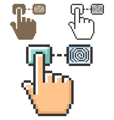 Pixel icon of fingerprint scanning in three variants. Fully editable