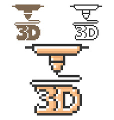 Pixel icon of 3D printer in three variants. Fully editable