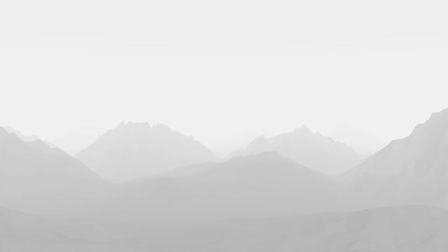 3D animation - Flying loop over an abstract gray polygonal mountains