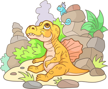 cartoon newborn Spinosaurus, cute illustration
