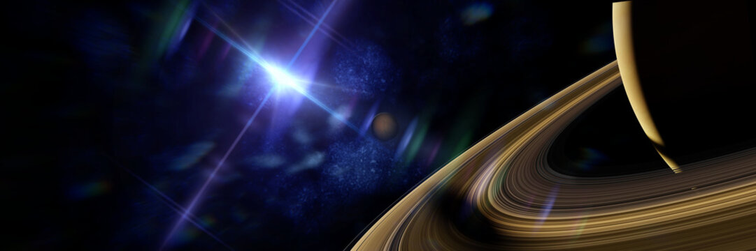 Fototapeta Saturn's moon Enceladus casts shadow on planet Saturn's rings