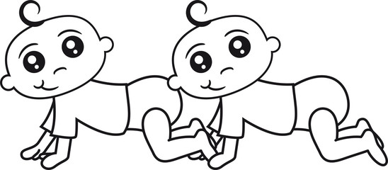 2 freunde team paar duo brüder zwillinge krabbeln laufen klein süß niedlich windel kind baby comic cartoon